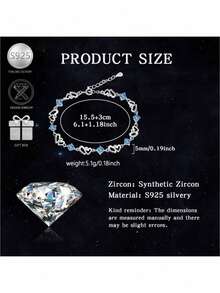 Minimalist Fashion 925 Silver Zirconia Heart-Shaped Geometric Bracelet, Suitable For Women To Wear On Vacation, Parties And Music Festivals - Silver - View 3
