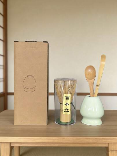 Kit de 4 piezas para preparar matcha, kit de matcha, batidor de bambú para matcha de 80 dientes, cuchara tradicional, soporte para batidor para matcha, kit completo de matcha como regalo para Navidad y cumpleaños