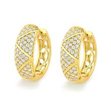 Women's Large Hoop Earrings Set With Cubic Zirconia And 18k Gold Plated - Semi-Precious Jewelry - Blogger Style - Gold - View 4