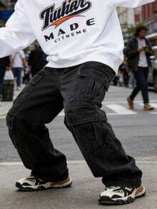 Mens Baggy Jeans Y2k Hip Hop Demin Cargo Pants Grunge Jeans Loose Fit Cargo Jeans Streetwear - màu đen - Xem 6