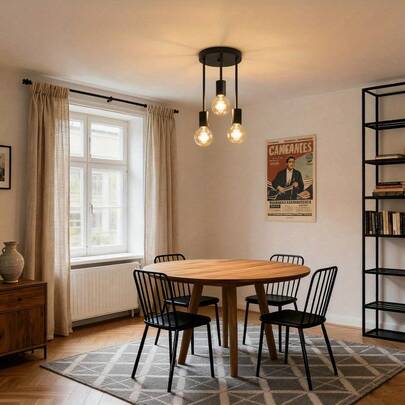 1pc Modern Minimalist 3-Head Iron Pendant Light, E27 Socket, Hard-Wired Connection, Suitable For Dining Room, Bedroom, Study, Living Room, Creative Hanging Lamp, Staircase Lighting, Excludes Bulb