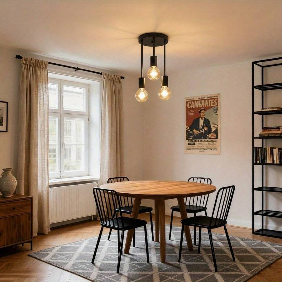 1盏现代简约三头铁艺吊灯，E27灯座，硬线连接，适用于餐厅、卧室、书房、客厅，创意吊灯，楼梯照明，不含灯泡 - 彩色 - 查看 1