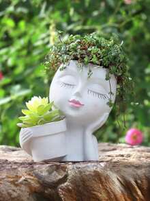 1个手工制作的脸形花盆，直立“接吻”脸花盆，适合悬挂植物，可爱的多肉植物花盆，树脂材质，趣味脸部设计花盆，白色，1个。 - 顏色 - 查看 7