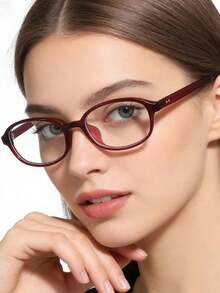 1pc 2026 Spring New Arrival, Unisex Korean Fashion Small Frame Oval Glasses, Elegant Streetwear Versatile Plain Glasses, Anti-Blue Light Optical Glasses - Multicolor B - View 5