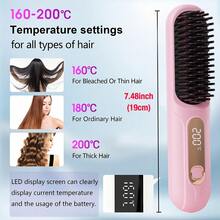 无线旅行直发器，迷你直发器，便携式热风直发梳，可充电电池，防烫设计，3档温度设置 - 多色 - 查看 2