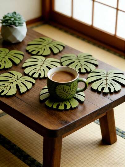 4pcs Natural Bamboo Leaf Coasters Set - Tropical Plant Shaped Coasters, Non-Slip Heat-Resistant Drink Coasters, Ideal For Home Decor And Tabletop Protection, Best Choice For Christmas, Thanksgiving Gift