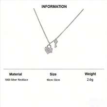 1pc S925 Silver Luxury Heart Lock Design Pendant Necklace With Sparkling Zirconia, Elegant Everyday Wear Jewelry, Quality Gift For Loved One - Silver - View 6