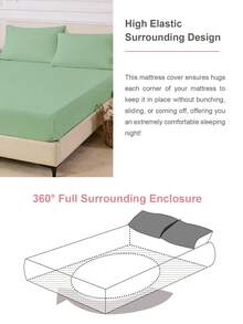 3/4pcs Deep Fitted Sheet Set, Flat Sheet*1 + Fitted Sheet*1 + Pillowcase*1/2, Polyester Fabric, Luxury Hotel Quality, Anti-Shrink, Machine Washable, Suitable For All Seasons, Oeko-Tex Certified, Light Green - Pastel Green - View 5