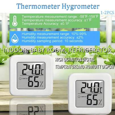 1 pièce/2 pièces Thermomètre numérique mini multifonction avec sourire : surveille la température et l'humidité ambiantes avec des lectures précises, convient pour l'environnement intérieur, la maison, le bureau, la voiture, le cabinet à vin, les animaux de compagnie reptiles et autres surveillance de la température, hygromètre