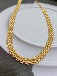1 chiếc dây chuyền nữ, kiểu dáng kim loại nặng, bằng thép không gỉ, khóa cài bản rộng, dây chuyền hai lớp, phụ kiện đeo hàng ngày, quà tặng. - Vàng - Xem 4