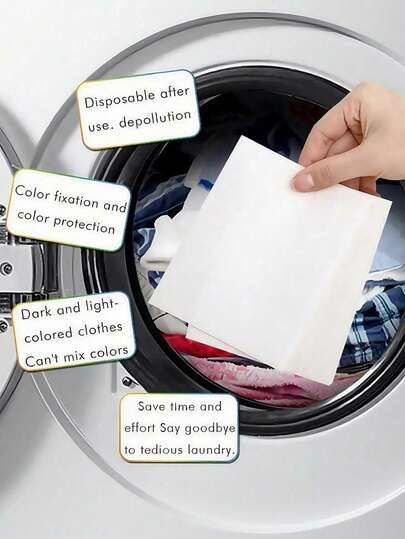 50/100pcs Color Absorbing Paper, Laundry Anti-Dye Absorbing Paper, Prevents Color Transfer And Fading During Washing, Keeps White Clothes White And Colors Vibrant, Washing Machine Accessory
