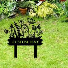 1pc Personalized Floral Design Garden Sign, Customized Garden Stake With Bird, Metal Yard Art For Outdoor Decoration, Personalized Name Mother's Gift, Gardening Gift, Housewarming Garden Bloom - Multicolor - View 11