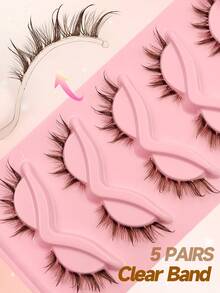 Rikuaild 5 Pairs Brown Wet Effect Spiky Lashes, Natural Looking Transparent Band False Eyelashes, Thick & Lengthening Lashes, Makeup Tools - Comic wet eyelashes - View 5