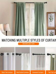 Thanh treo rèm La Mã đầu tròn, có thể nối và kéo dài, kiểu dáng tối giản màu đen, thanh treo rèm cửa sổ gia đình - b - Xem 2