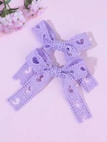 2个浅蓝色蕾丝发夹，甜美心形蝴蝶结发夹，休闲日常发卡，带尾巴，青少年发饰 - 紫色 - 查看 10