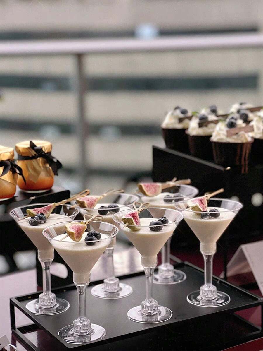 10pcs Transparent Stemmed Dessert Cups, Suitable For Mousse, Pudding, Cocktail, Wedding, Engagement, Valentine's Day, Birthday, Picnic, Outdoor Party - Multicolor - View 1