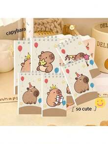 5 cuốn sổ tay mini lò xo ngẫu nhiên hình Capybara hoạt hình - Chủ đề Capybara cổ điển, giấy không tráng phủ, trang xé rời, quà tặng tiệc sinh nhật, phần thưởng lớp học, quà tặng văn phòng, minh họa thú vị - Nhiều màu - Xem 1