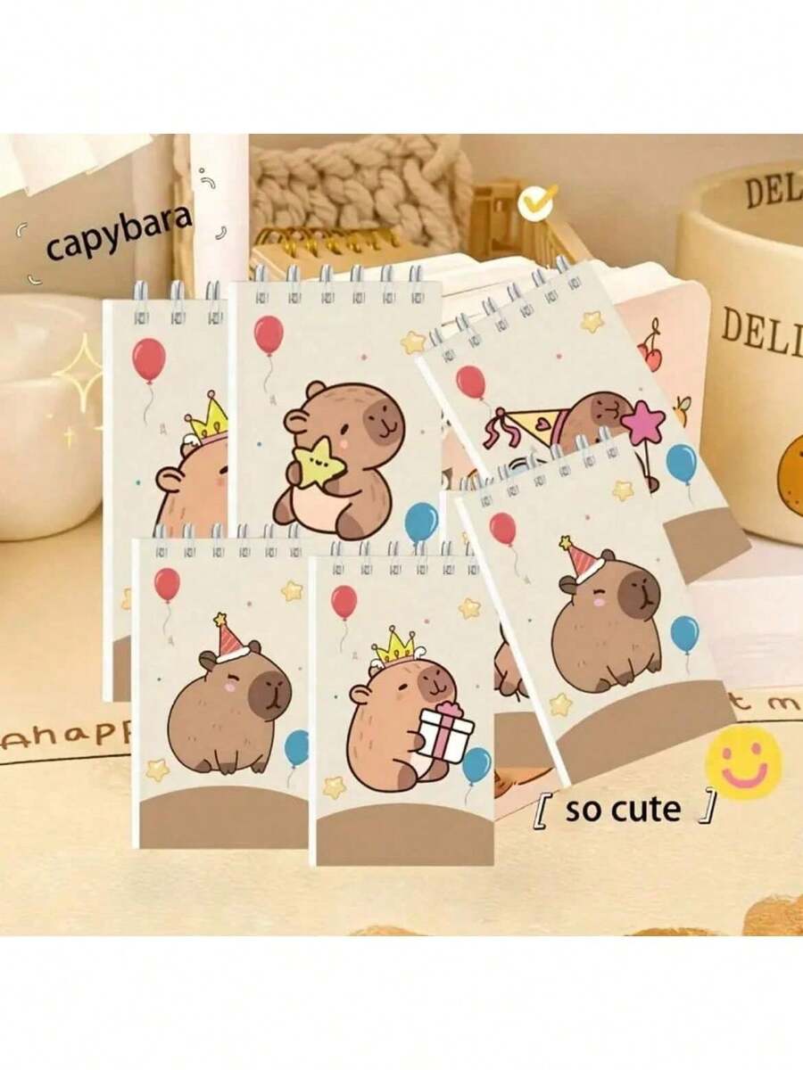 5 cuốn sổ tay mini lò xo ngẫu nhiên hình Capybara hoạt hình - Chủ đề Capybara cổ điển, giấy không tráng phủ, trang xé rời, quà tặng tiệc sinh nhật, phần thưởng lớp học, quà tặng văn phòng, minh họa thú vị - Nhiều màu - Xem 1