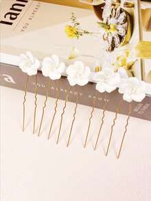 Set de 5 horquillas para el cabello con decoración de flores elegante para novia, para boda, fiesta, Día de San Valentín, estilo boho - Dorado - Ver 6