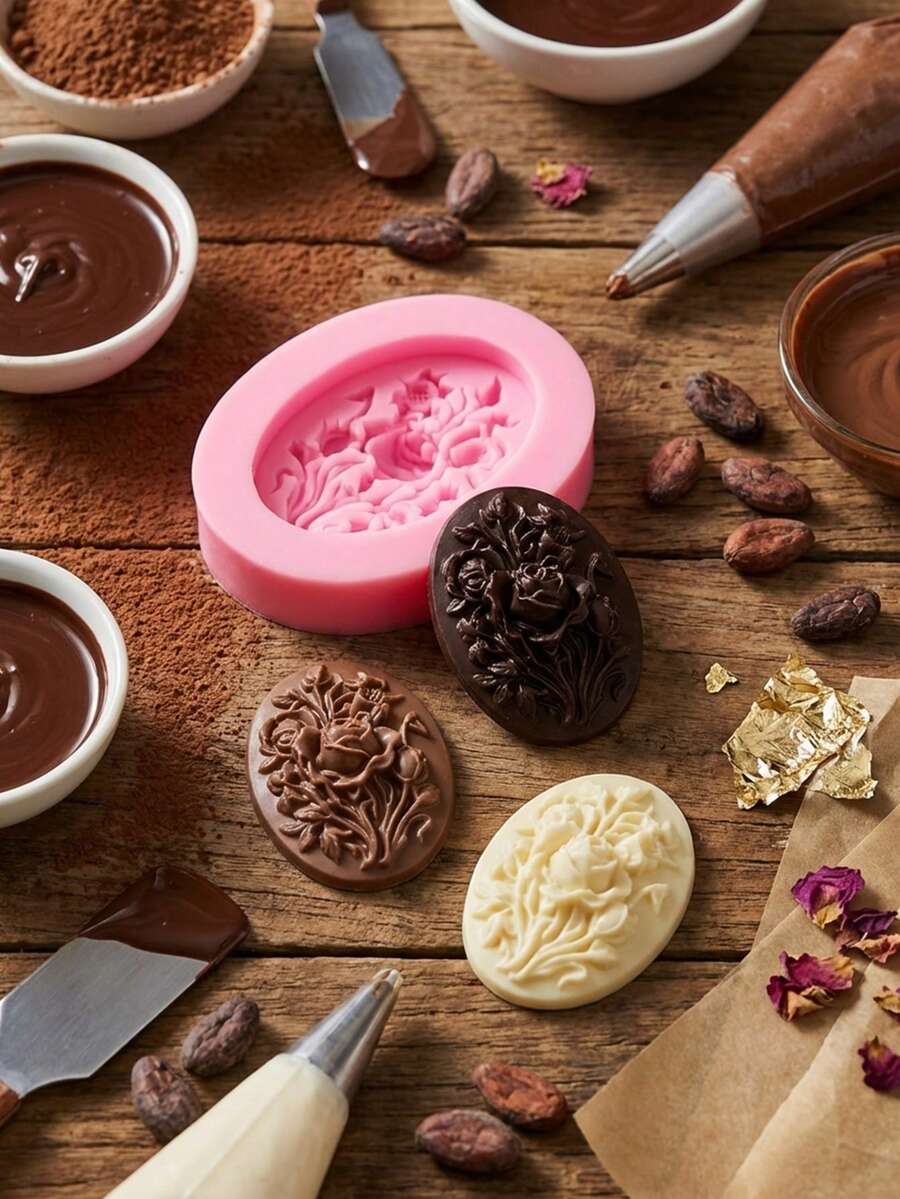 1pc Mini 3D Peony Flower Silicone Mold, Chocolate Candy Mold, Suitable For DIY Cake Decor, Pudding, Jelly, Ice Cube - Multicolor - View 1