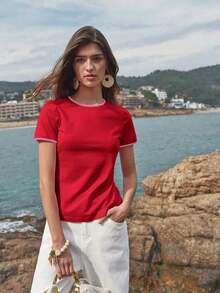MOTFPREMIUMCONTRASTTRIMSHORTSLEEVETEE - Rosa fuerte - Ver 7