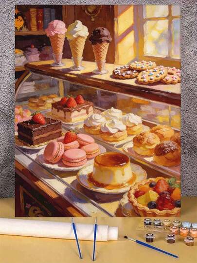Bakery Dessert And Ice Cream Shop DIY Oil Painting By Numbers Canvas Painting Crafts Adult Home Decoration 40x50cm/16x20inch Holiday Gifts