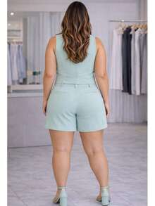 Tailored Suit, Charlotte Plus Size, Shorts + Vest - 薄荷綠 - 查看 3