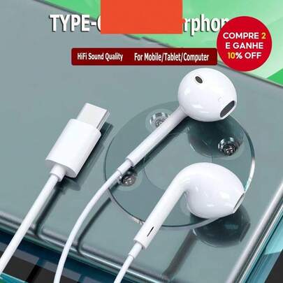Tipo-C Fones De Ouvido Com Fio Clássico Meio Intra-Auricular Digital Controle Inferior Compatível Para Telefones