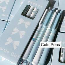 1 Set/4pcs Ergonomic Soft Grip Pens, High-Quality Student Exam Quick-Drying Pens, 0.5mm Black Retractable Ballpoint Pens - Blue - View 1