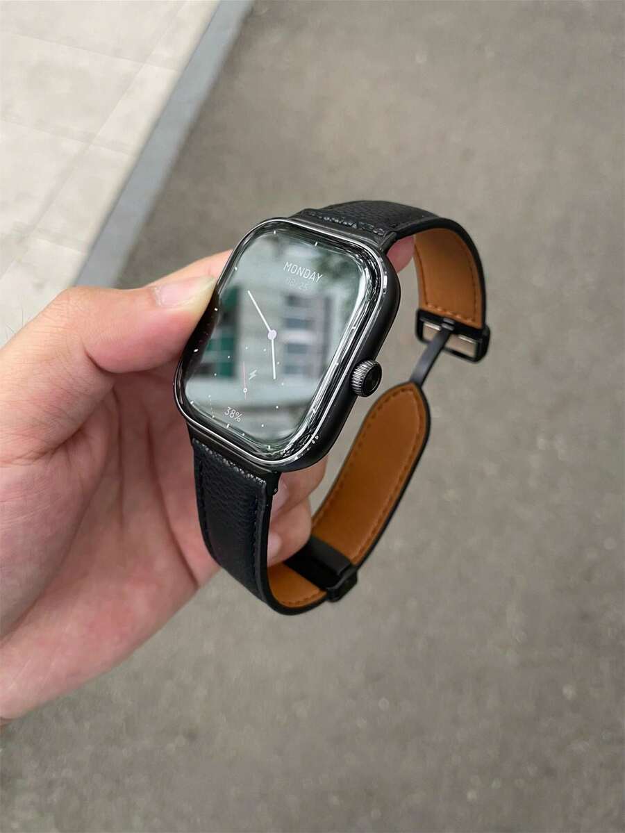 1pc Silicone Leather Magnetic Strap, Suitable For Daily Wear, Compatible With Watch 4/5/6 Active - Black - View 1