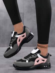 Nouvelles chaussures décontractées légères à coussin d'air et respirantes en maille, pour femmes. Chaussures de sport, Baskets patchwork bicolores à la mode, chaussures de voyage à la mode pour femmes, chaussures de marche pour femmes, chaussures de course sur route pour femmes, chaussures de running noires pour femmes, chaussures patchwork multicolores pour femmes - Gris - Voir 4
