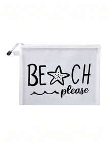 Multi-Color Fashion Mesh Beach Bag, Makeup Bag Printed With "Beach" Text, Beach Theme. Large Capacity Transparent Makeup Bag, Nylon Zipper Cosmetic Bag, Lightweight, Can Store Sunscreen, Snacks, Bikini And Beach Essentials. Spring/Summer Storage, Durable, Suitable For Swimming, Beach, Diving And Summer Vacation, Back To School, Lightweight Sun Protection Storage Bag, Suitable For Friends, Mother's Day, Back To School Season - Multicolor - View 13