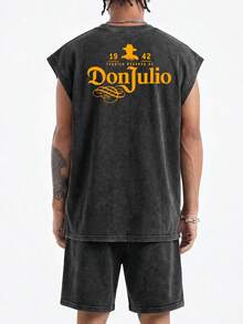 简约复古深色男士水洗做旧背心 - 黑色 - 查看 2