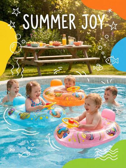 Phao bơi bơm hơi hình ô tô cho bé có loa và vô lăng, ghế ngồi chơi dưới nước cho trẻ em ở hồ bơi, bãi biển và các hoạt động mùa hè ngoài trời.