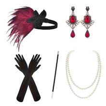 20 Pieces Women's 1920s Accessories Set: Robe, Great Gatsby-Style Feather Headpiece, Faux Pearl Necklace, Gloves Prom Halloween - Multicolor - View 41