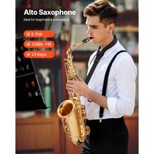Alto Saxophone, E Flat, Brass Saxophone Beginner Kit With Carrying Case, Mouthpiece, Straps, Cleaning Cloth Rod, Gloves, Grease, Neck Strap, 23 Keys Alto Sax Kit, For Beginners Students, Gold - Alto Saxophone - 查看 2