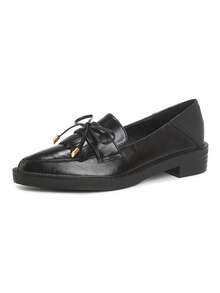 Brown Pointed Toe Thick Sole Slip-On Loafers, Vintage Fringe British Style Small Leather Shoes, Soft Slouchy Commuter Shoes, Large Size Women's Shoes 34-42, Soft Bottom Work Shoes, Preppy School Style Suitable For Spring, Summer, Autumn And Winter - Brown - View 11