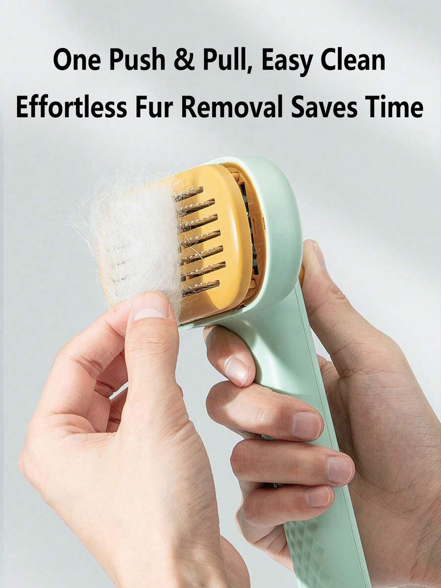 Cepillo para mascotas de autolimpieza, mango ergonómico cómodo, deslizamiento suave con un solo clic, ideal para el aseo y desenredado de perros y gatos