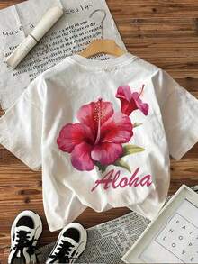 LIDANR 1PC Graphic Print T-Shirt, Short Sleeve Crew Neck Casual Top For Summer & Spring, Women's Clothingsummer Tops Shirts-Vintage Street Style Unisex Loose Cotton Short Sleeve Crew Neck T-Shirt - 白色 - 查看 4