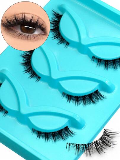  GROINNEYA 3 Pairs Cat Eye Eyelashes Winged End Eye Elongated Faux Mink Lashes Clear Band Natural Look Eyelashes Wispy Comfortable False Eyelashes Delicate Luxury Fox Eye Lashes Short Lash Extension Makeup,Reusable Most Eye Shapes Easy To Carry For Travel