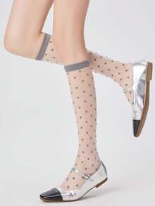 1双波点透明网纱过膝袜，透气轻薄透明女款长筒袜 - 彩色 - 查看 6