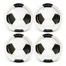 10pcs/Set White Soccer Pattern Plates, Suitable For Birthday Parties, Family Picnics And Other Occasions - Black and White - View 3