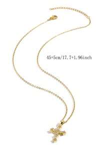 1pc Stainless Steel Cross Pendant Necklace With Zirconia, Suitable For Women's Daily Wear - 黃金-1 - 查看 5