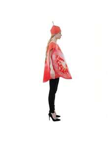 1 Set Red Tomato Cosplay Jumpsuit [Hat + Jumpsuit], Fruit Series Costume For Halloween, Christmas Party, Surprise Role Play - Tomato - View 3