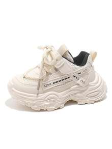 1 đôi giày thể thao đế dày thoáng khí bằng lưới dành cho trẻ em, giày thể thao mềm, giày chạy bộ buộc dây cho bé gái. - Màu be - Xem 5