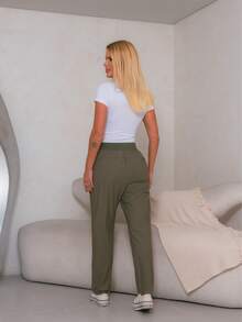 Women's Polyester Tie-Front Pants - Green - View 3