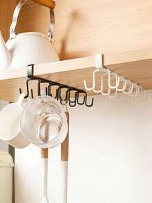 This Wall-Mounted Storage Rack Comes With Hooks, Making It A Multi-Functional Kitchen Storage Rack. The Double-Tier Rack Has 12 Hooks That Can Be Used To Hang Cups, Saving Kitchen Space. No Drilling Required, The Wall-Mounted Design Is Non-Slip And Suitable For Storing Cups, Tableware, Wine Glasses, And Can Also Be Used In The Bedroom For Storing Clothes. - Multicolor - View 3