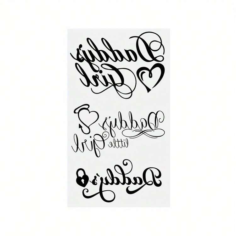 Waterproof Temporary Tattoo Stickers, Dark Style "Daddy's Little Girl" Heart Lock Tail Body Art Arm Sleeve Wrist Neck Tattoo For Women & Men - Black - View 7