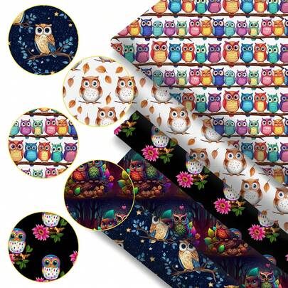 5pcs/Set 7.87*7.87inch(20x20cm) Flower Owl Star Leaf Precut Quilting Fabric Fat Quarter Fabric Bundle, Polyester Quilting Squares For Patchwork, DIY Crafts Projects, DIY Wallet Making