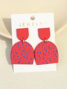 1 Pair Girls' Blue Dotted & Red Ceramic Texture Acrylic Earrings, Stylish Design - Multicolor - View 1
